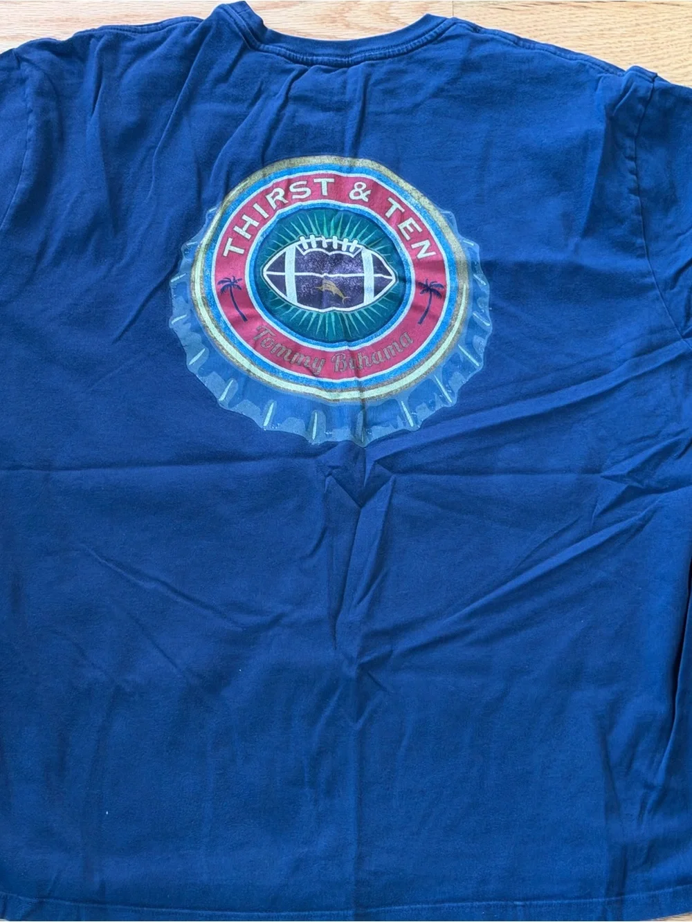 Tommy Bahama Navy Blue Tee with Pink Marlin Logo